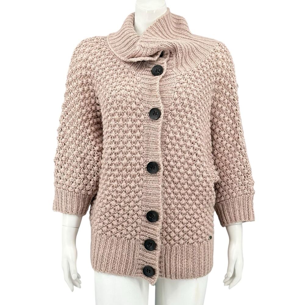 Numph Sweater Womens Medium Dusty Rose Taupe‎ Chunky Knit Cardigan Alpaca Cozy